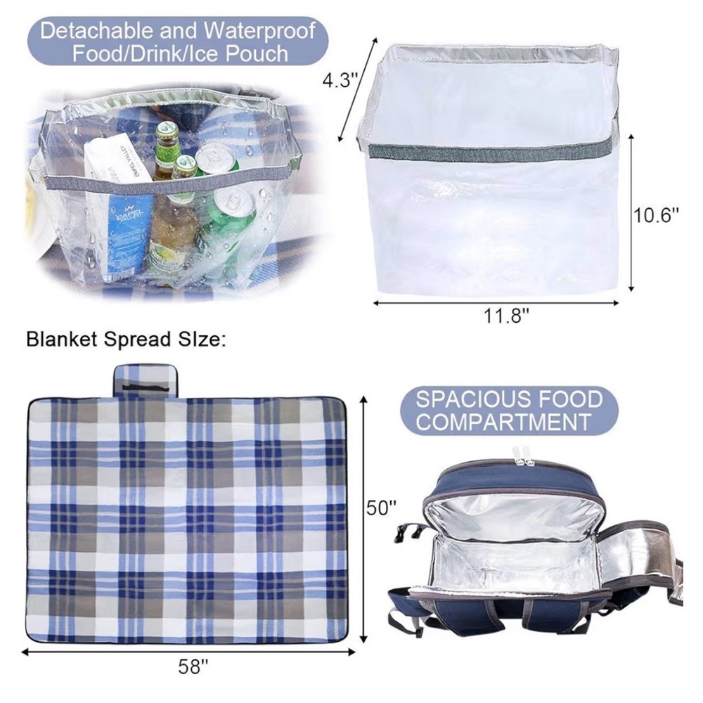 Black Picnic Backpack Set of 4 - Picture 9 of 10